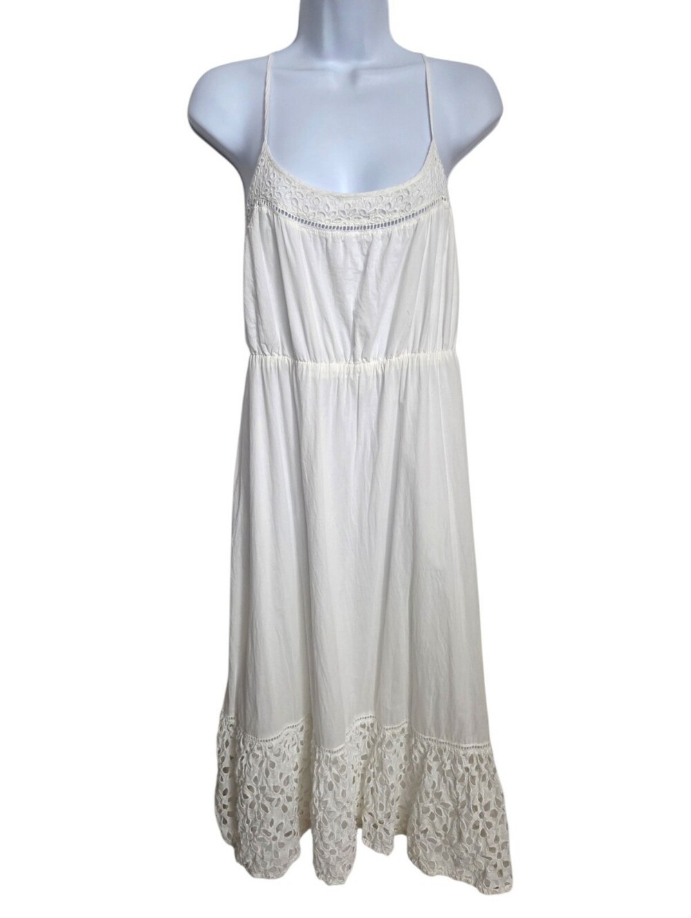 J. Crew Cottton Ivory Eyelet Midi Dress Women's Size Medium Sundress Cottage